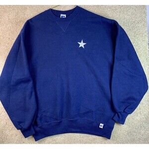 Vtg. 90s Russell Athletic Sweatshirt L Made USA Blue Embroidered Star Crewneck